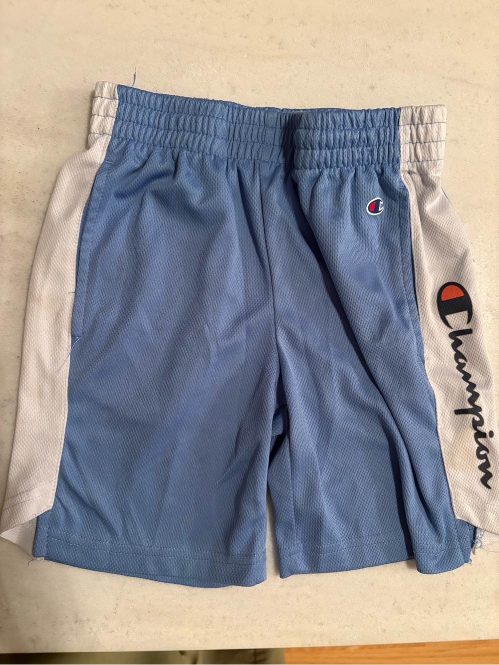 Champion Blue Mesh Athletic Shorts with White Side Panels